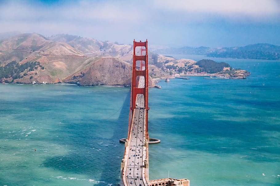 aerial view photography of Golden Gate Bridge during daytime, aerial photography of bridge at daytime HD wallpaper