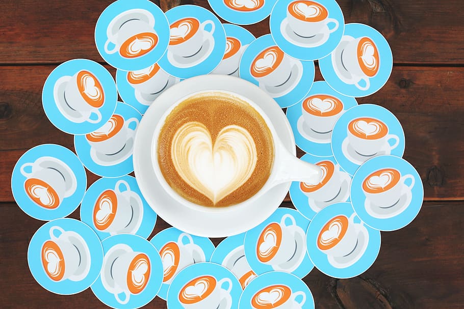 heart, coffee, cup, fashion, wooden, table, plate, mat, latte HD wallpaper