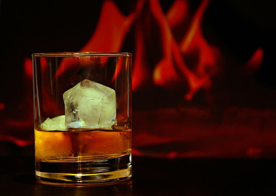 half-filled drinking glass with ice cubes, after work, alcohol HD wallpaper