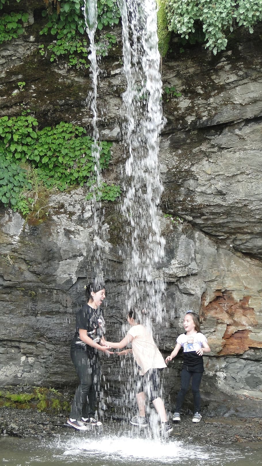 play, children, waterfall, splash, splishing, nature, adult HD wallpaper