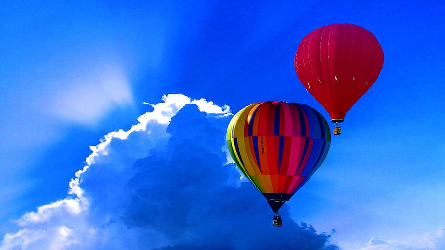 person taking photo of two hot air balloons, sky, cloud, cloudy HD wallpaper