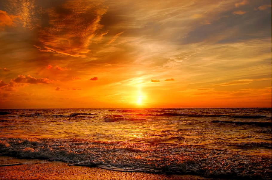 sunset in front of beach, denmark, summer, nature, landscape, HD wallpaper