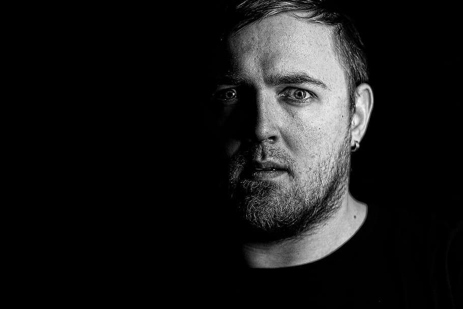 human, face, portrait, person, close, male, head, eyes, black HD wallpaper