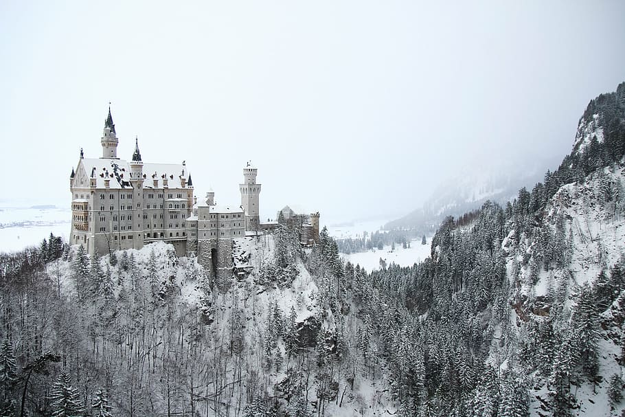 gray and white castle on mountain, architecture, building, infrastructure HD wallpaper