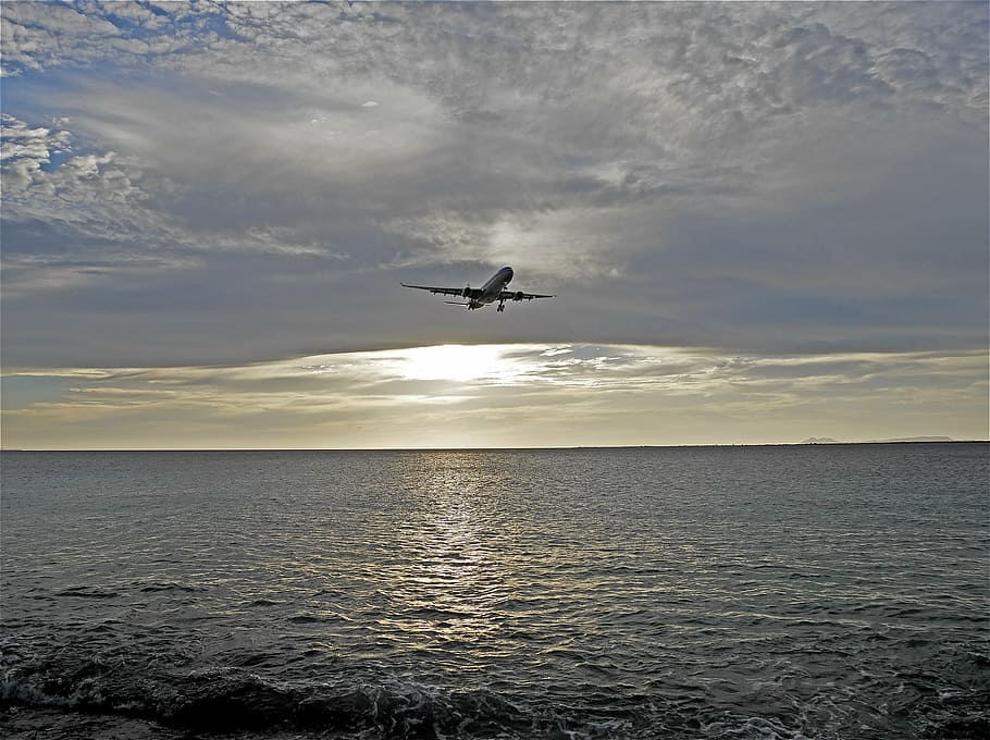 sunset, plane, heaven, clouds, view, air, bonaire, airplane HD wallpaper
