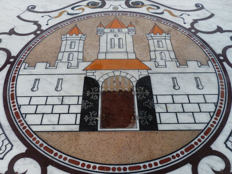 Table Top, Marble, Mosaic, schloss hellbrunn, castle, salzburg HD wallpaper