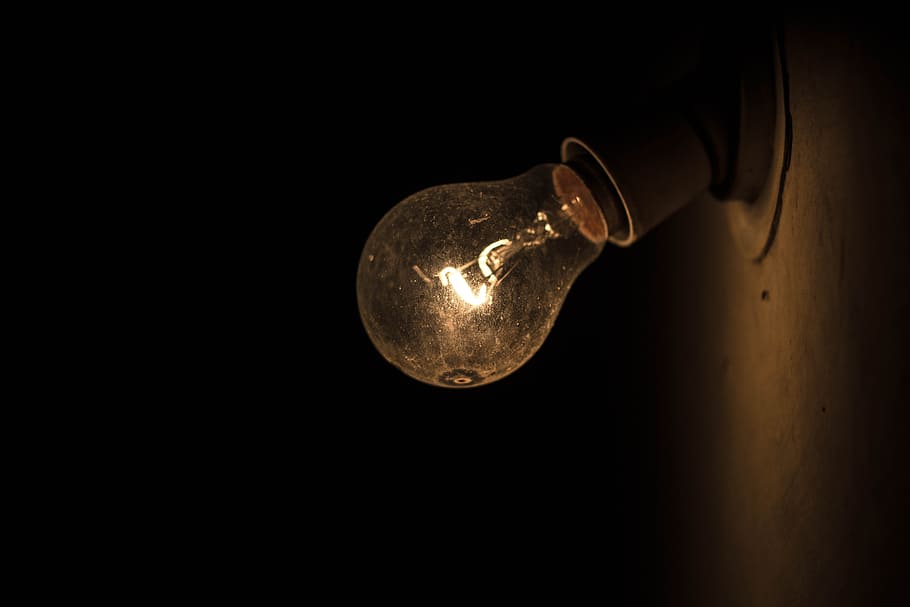 clear glass light bulb turned on \, Lamp, Dark Light, electricity