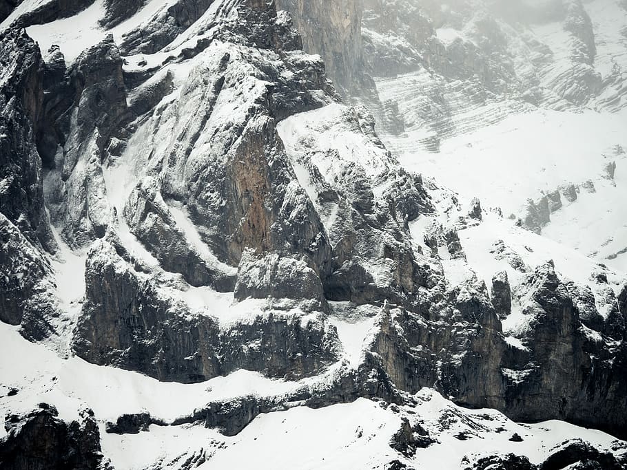 high angle-view of mountain coated snow, snow covered mountain HD wallpaper