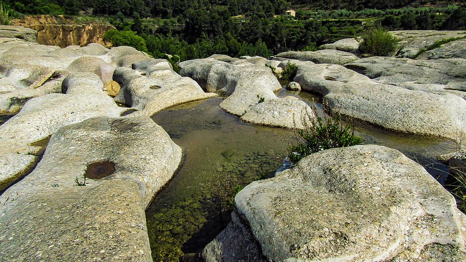 rocks, stones, water, fall, waterfall, texture, nature, rock texture HD wallpaper
