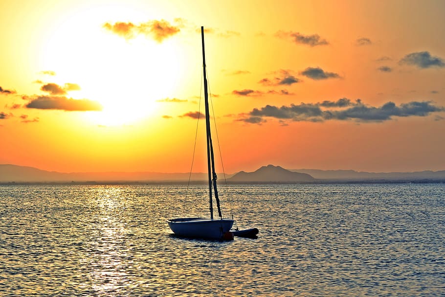 sunset, sea, less, lower mar, beach, sky, nature, horizon, clouds HD wallpaper