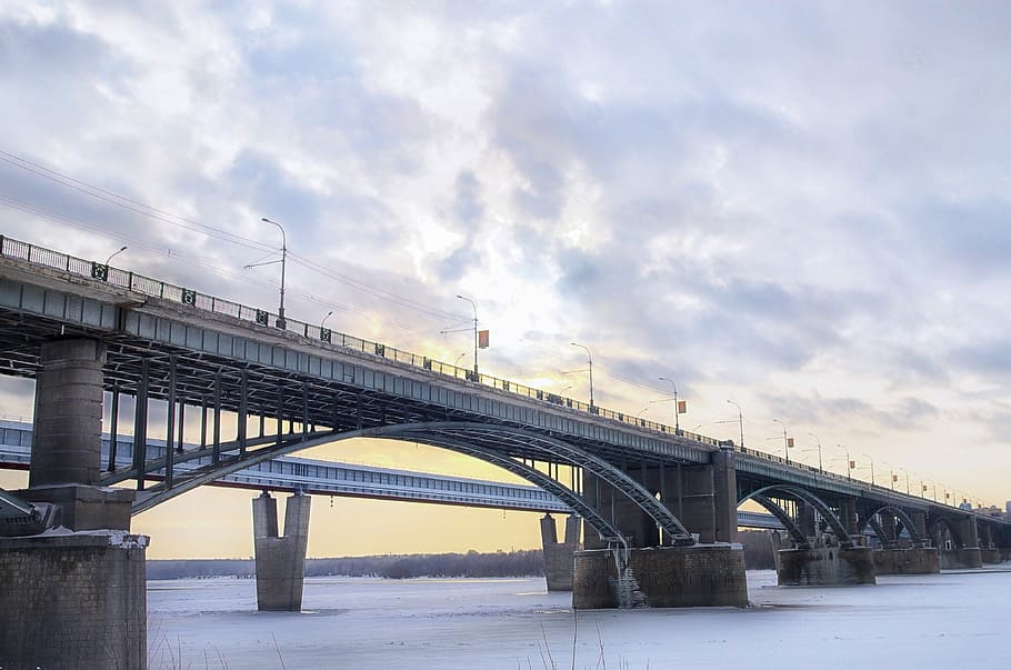 Bridge, Ice, Railing, Winter, River, white, snow, photo, weather HD wallpaper