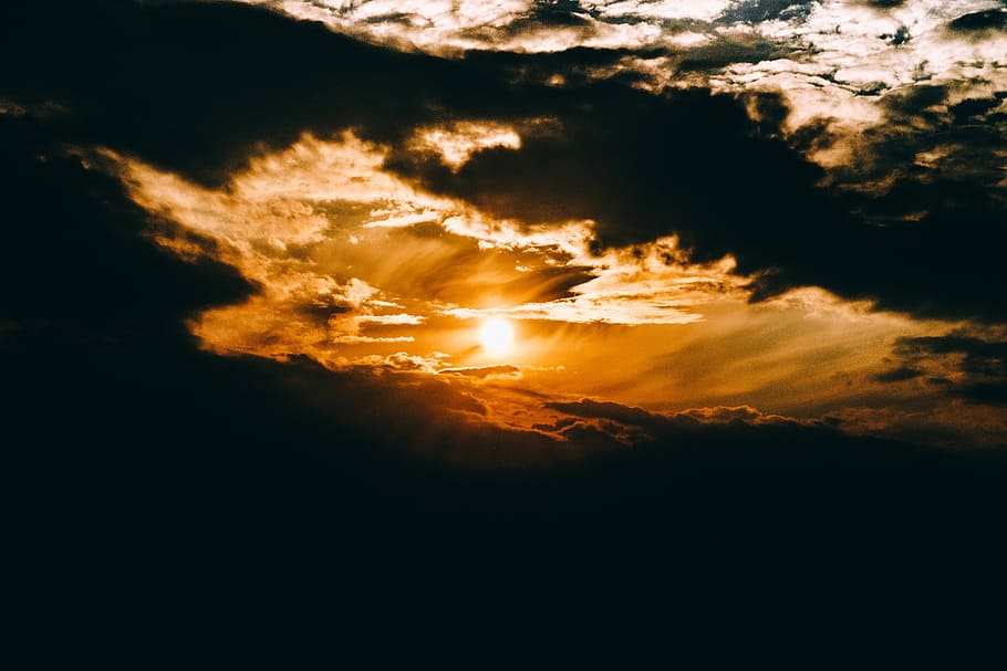 silhouette of clouds during sunset, silhouette of clouds during dawn HD wallpaper