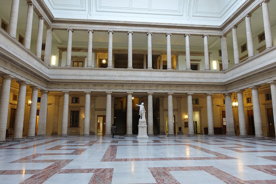 columns, marble, architecture, monument, statue, solitude, built structure HD wallpaper