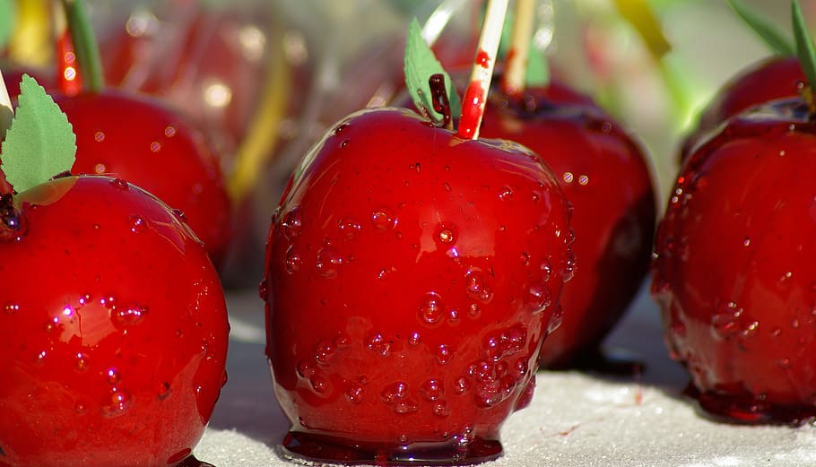 close-up photo of apple design cake pops, love apples, fruit, HD wallpaper