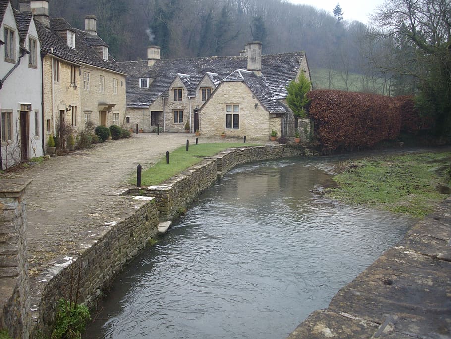 stream, house, rural, architecture, old, history, village, built structure HD wallpaper