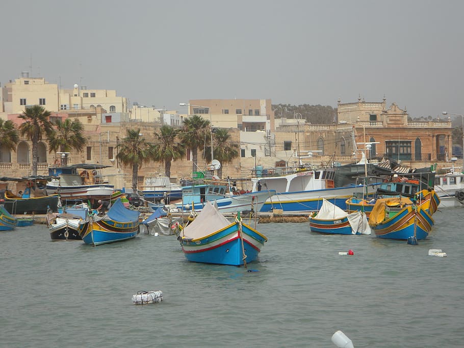 port, malta, marsaxlokk, boats, fishing boats, picturesque, HD wallpaper