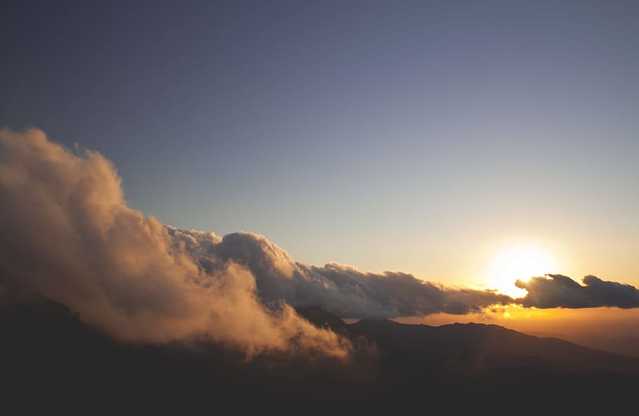 white and blue clouds covered sun, clouds covering sun photo HD wallpaper