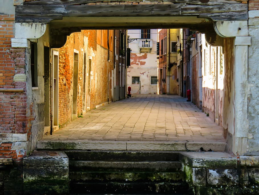 brown concrete wall, architecture, building, passage, old, wood HD wallpaper