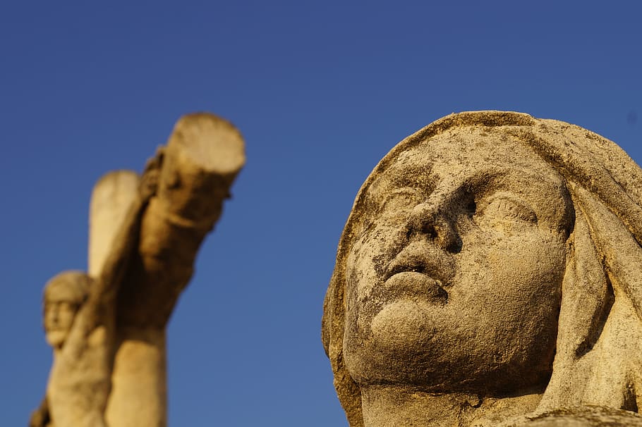 suffering, statue, mary, cross, jesus, human representation HD wallpaper