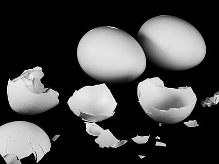 two white chicken eggs with cracked egg shell, hen's egg, eggshell HD wallpaper