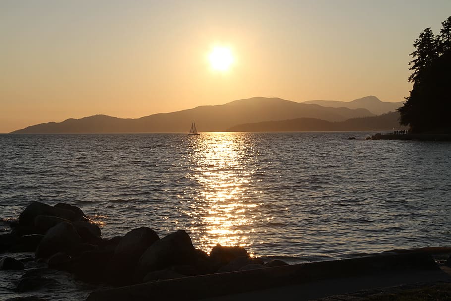 Sunset, Beach, Sea, Ocean, Seascape, Sky, water, landscape HD wallpaper