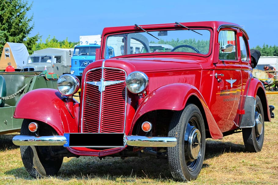 Auto, Oldtimer, Classic, adler trumpf junior, red, transportation HD wallpaper