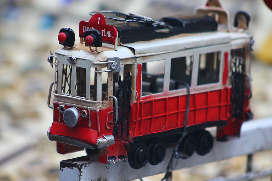 toy, red, tramway, train, rail, beyoğlu, istiklal street, mode of transportation, HD wallpaper