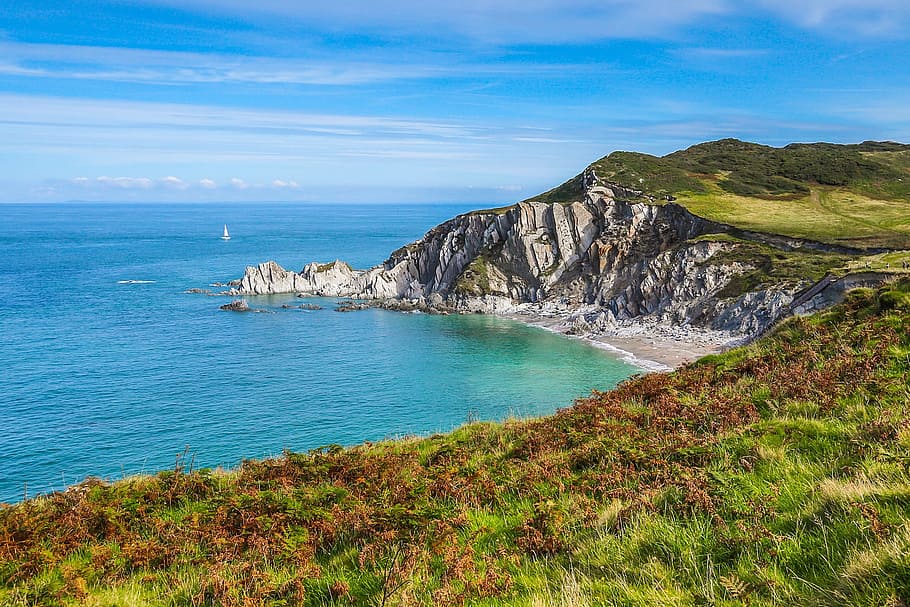 island beside body of water, lagoon, coast, beach, ocean, england HD wallpaper