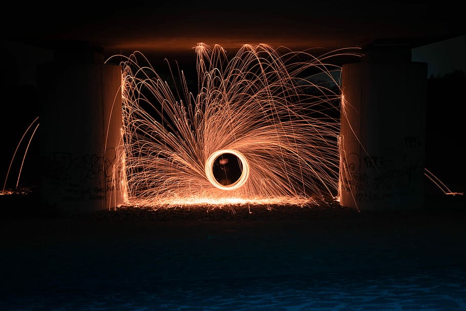 steel wool photography of person under arch, steel wool photography HD wallpaper