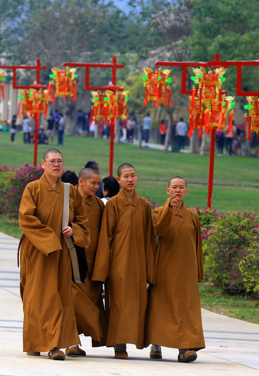 taiwan, monks, temple, group of people, day, men, front view HD wallpaper