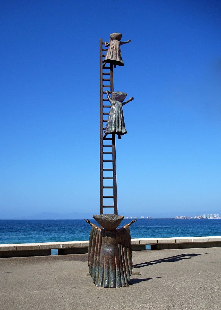 Sculpture, Mexico, Puerto Vallarta, beach, alien, sea, sky, HD wallpaper