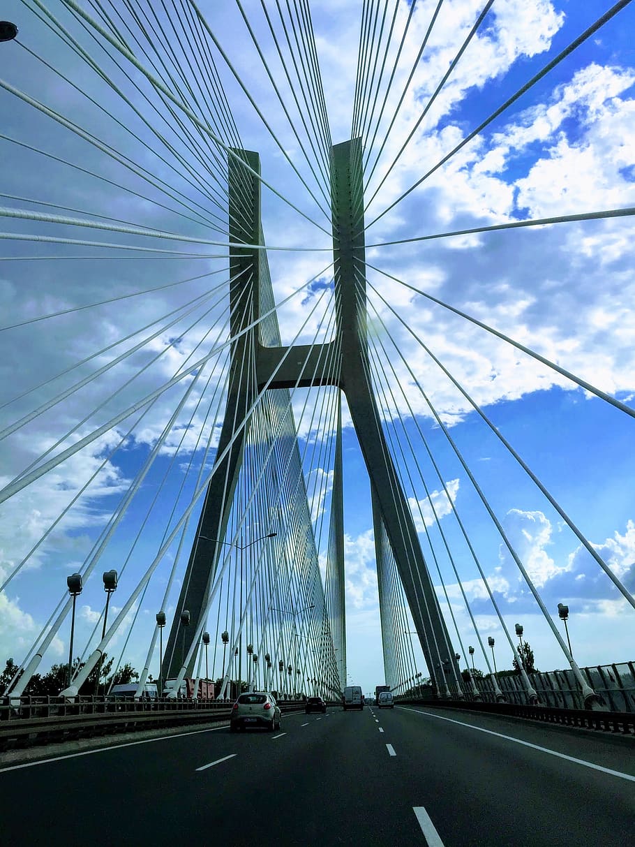 bridge, clouds, sky, architecture, way, highway, day, transportation HD wallpaper