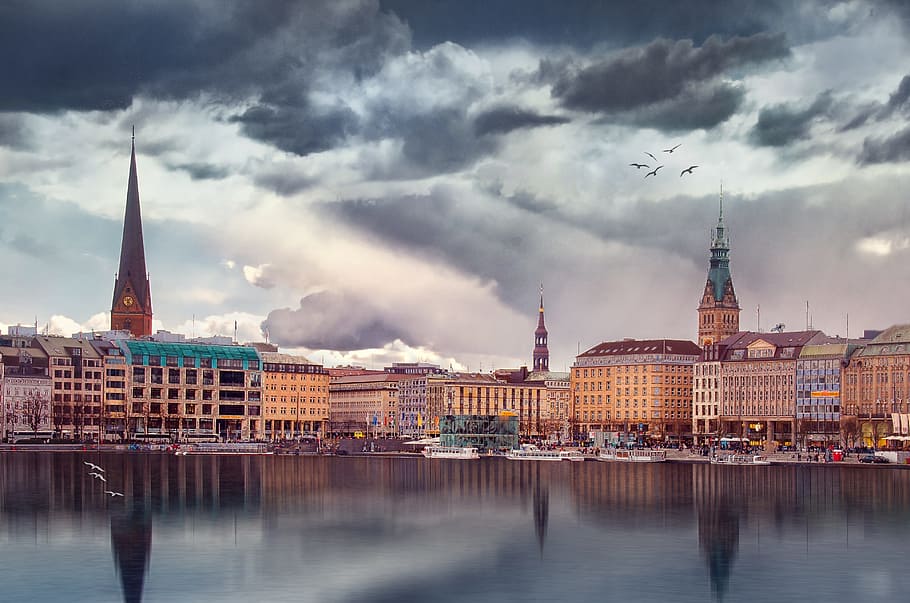 light, city, dawn, sky, administration, architecture, buildings HD wallpaper