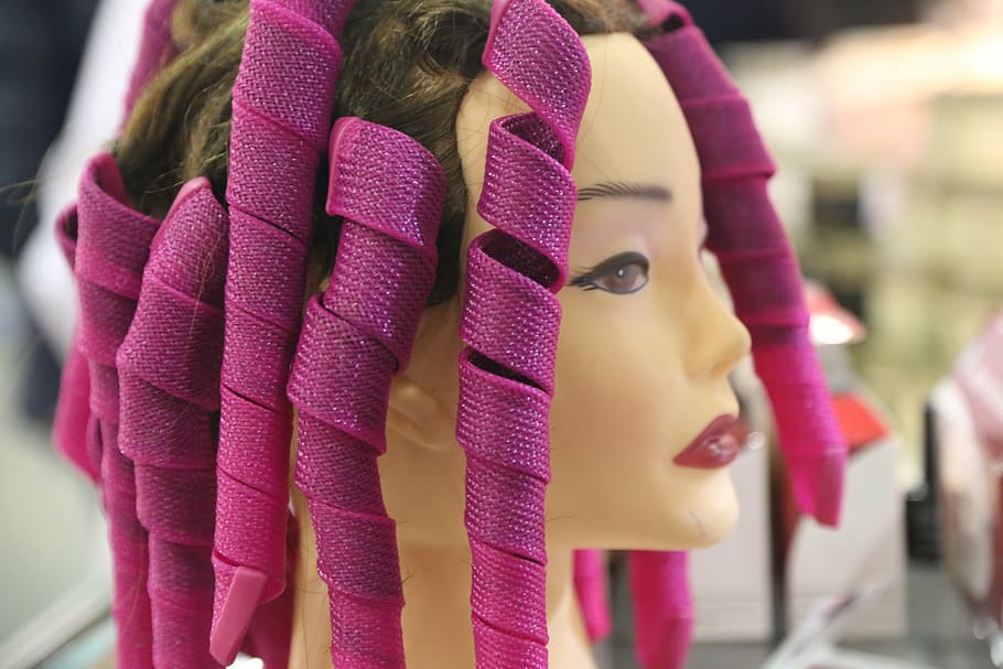 pink twirl hair accessory, curler, beauty, beauty salon, mannequin, HD wallpaper