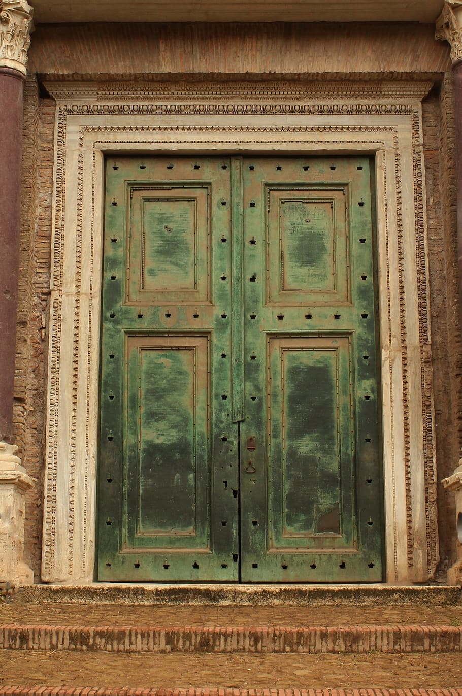 input, wooden door, double wing door, closed, window, architecture, HD wallpaper
