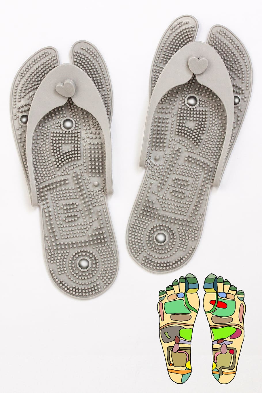 pair of gray flip-flops, flip flops, shoes, reflex zone massage