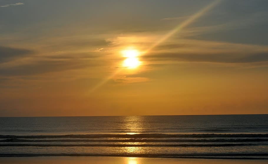 beach, sunrise, florida, clouds, ocean, golden, reflection HD wallpaper
