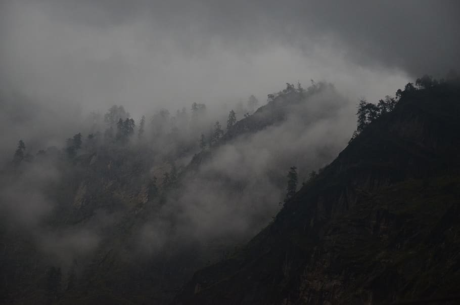 dark, mountain, highland, cloud, sky, summit, ridge, landscape HD wallpaper