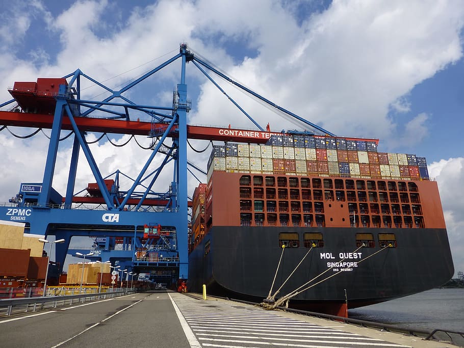 worms eye view photography of cargo ship, container, container ship HD wallpaper