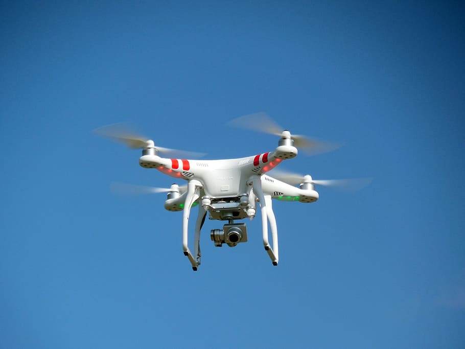 white DJI Phantom with camera, Drone, Espionage, Spy, Nsa, quadrocopter HD wallpaper