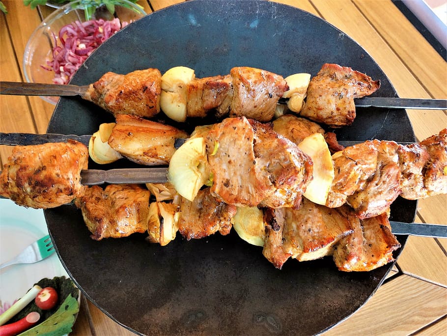 shish kebab, meat, tandoor, mangal, fried meat, food, skewers, HD wallpaper