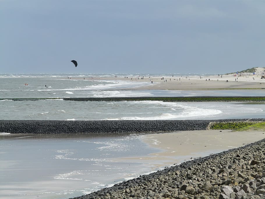 Beach, Wind, Wave, North Sea, Human, baltrum, island, dom, wide HD wallpaper
