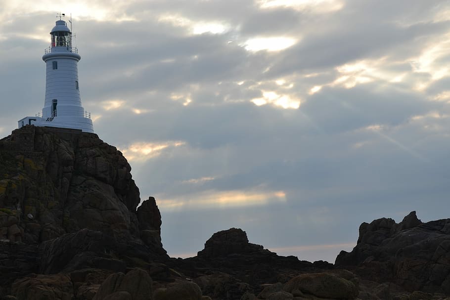 Lighthouse, Jersey, Seaside, Coast, cloud - sky, guidance, architecture HD wallpaper