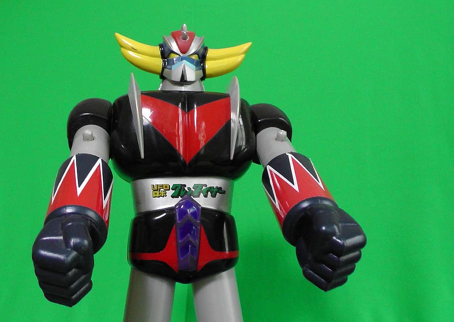 Robot, Toy, Plastic, Figurine, green background, miniature HD wallpaper