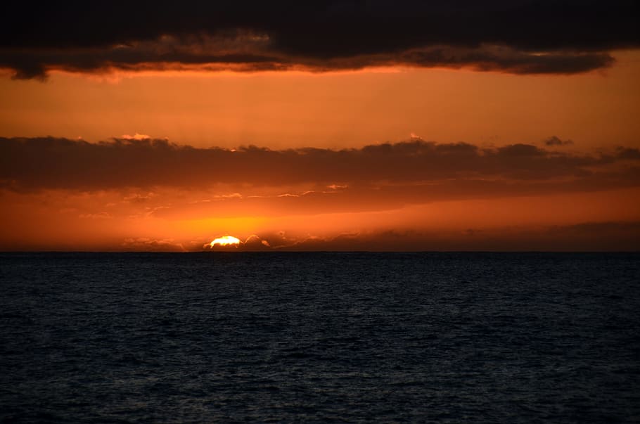 sunset, sea, dusk, nature, evening, sky, clouds, water, scenics - nature HD wallpaper