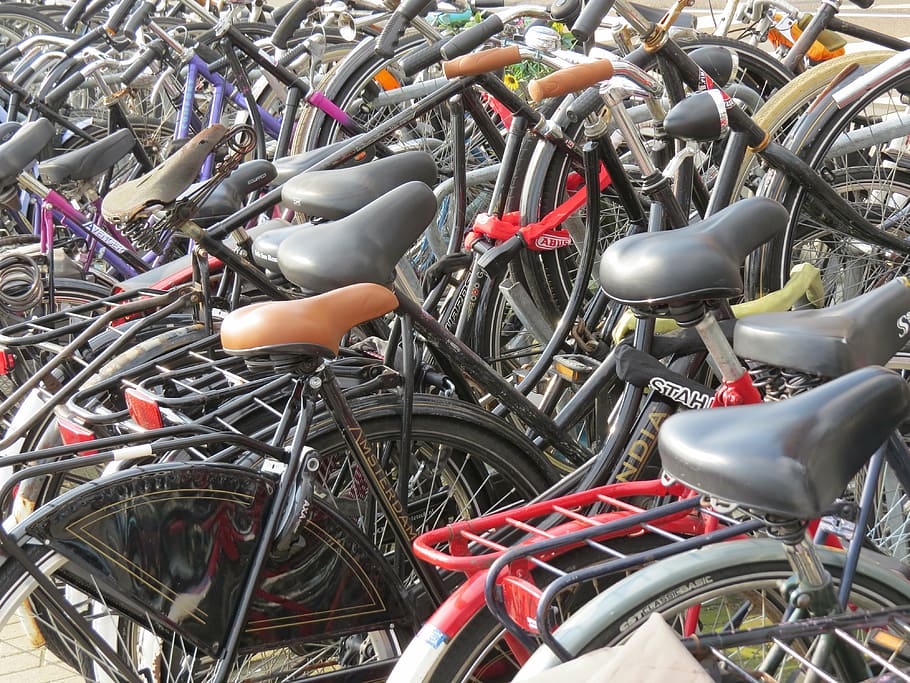 amsterdam, bicycle, parking, transportation, stationary, mode of transportation HD wallpaper