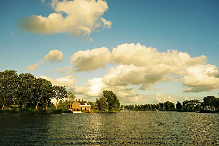 river, view, scenic, landscape, evening, amstel, amsterdam HD wallpaper