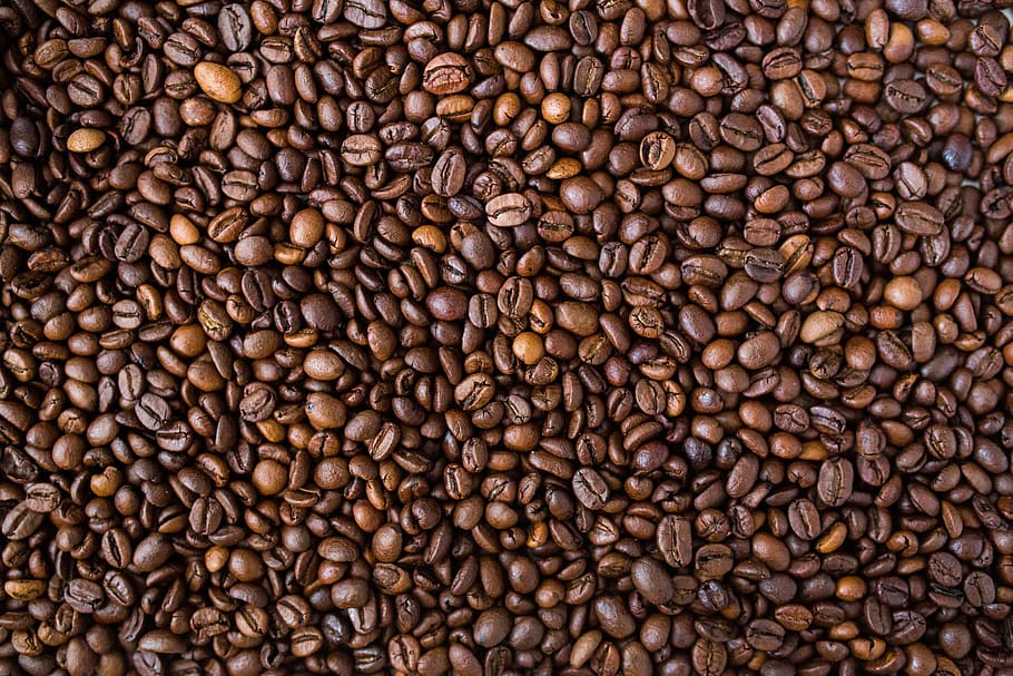 brown coffees, beans, coffee beans, food, texture, pattern, roasted coffee bean, HD wallpaper