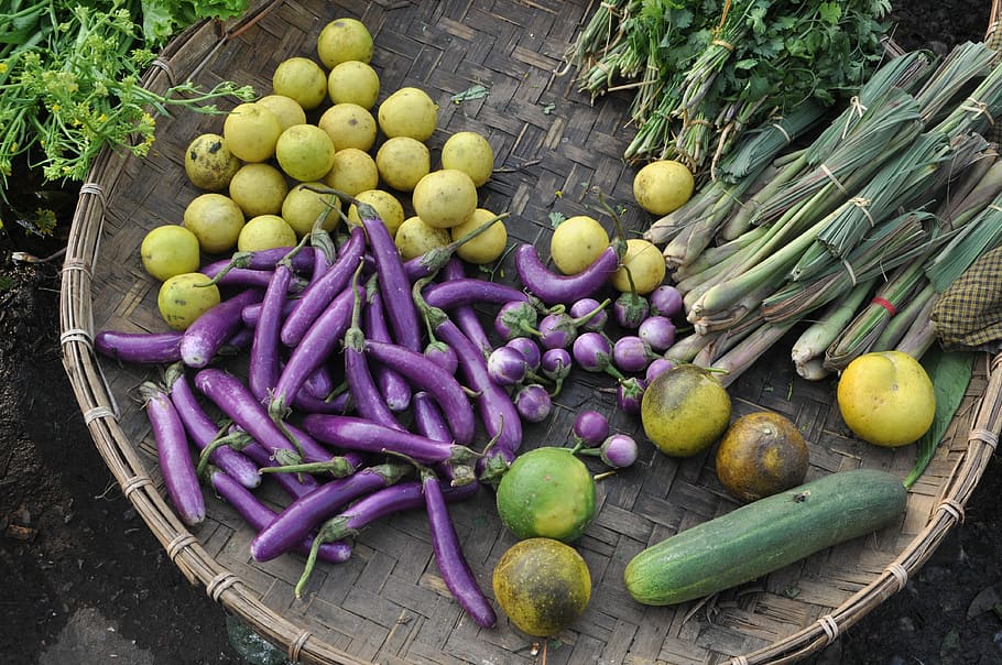 Vegetables, Market, Eggplant, Food, healthy, nutrition, violet, HD wallpaper