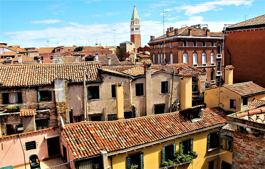 venice, italy, architecture, buildings, rooftops, roof tiles, HD wallpaper